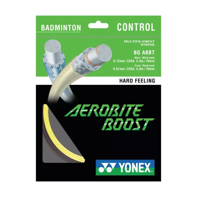 Yonex Aerobite Boost 10 Meter Set Badminton Schläger Saite Besaitung grau gelb