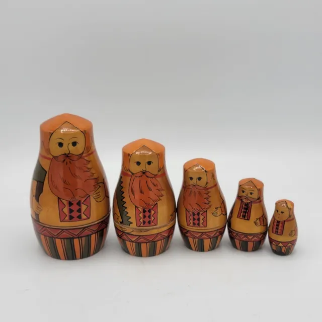 Russian Nesting Dolls 5 Babushka Matryoshka Orange Wooden Old Man Hand Painted