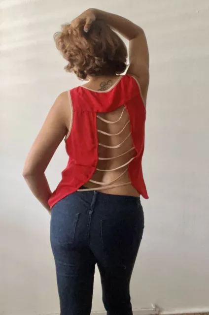 Naked Zebra Sexy Open Back Bright Blood Orange SZ L Blouse. Excellent Preown!! 2