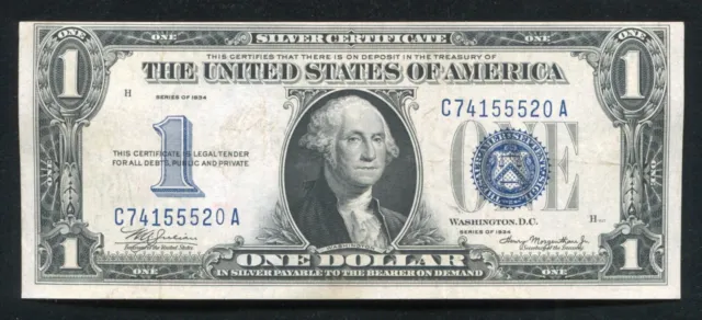 Fr. 1606 1934 $1 One Dollar “Funnyback” Silver Certificate Extremely Fine (D)