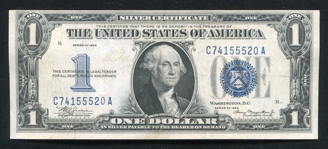 Fr. 1606 1934 $1 One Dollar “Funnyback” Silver Certificate Extremely Fine (D)