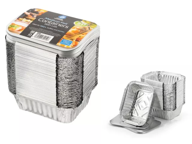 50 Medium Aluminium Foil Food CONTAINERS+LIDS Perfect For Home And Takeaway Use