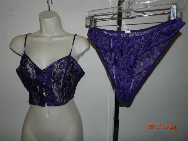 Vintage Cassini Intimates Y2K PURPLE lace Bustier Bralette Top & Panties