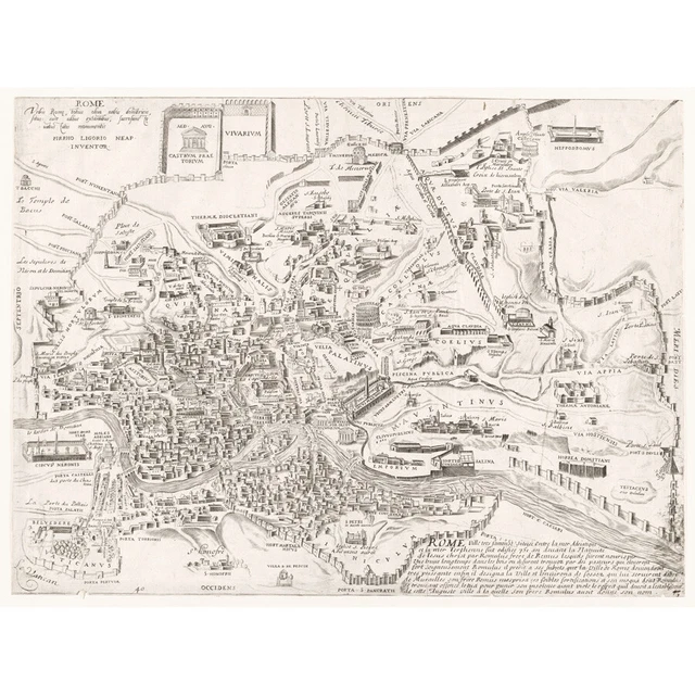MAP LIGORIO 16TH Century Ancient Rome City Plan Canvas Wall Art Print