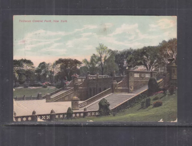 NEW YORK, CENTRAL PARK, TERRACES, 1908 ppc., Hoboken NJ to GB.