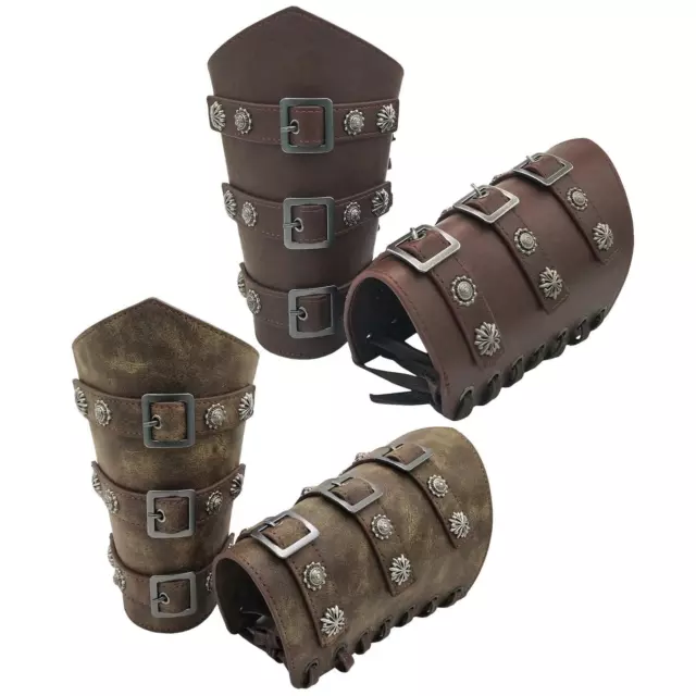 2x PU Leather Medieval Bracers Arm Guards Cuff Leather Buckle Knights Wristband