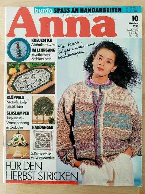 Anna burda SPASS AN HANDARBEITEN 10/1988 Stricken Sticken Nähen Hobby Vintage