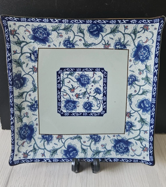 VINTAGE ORIENTAL PORCELAIN Decorative Square Plate Blue and White ...