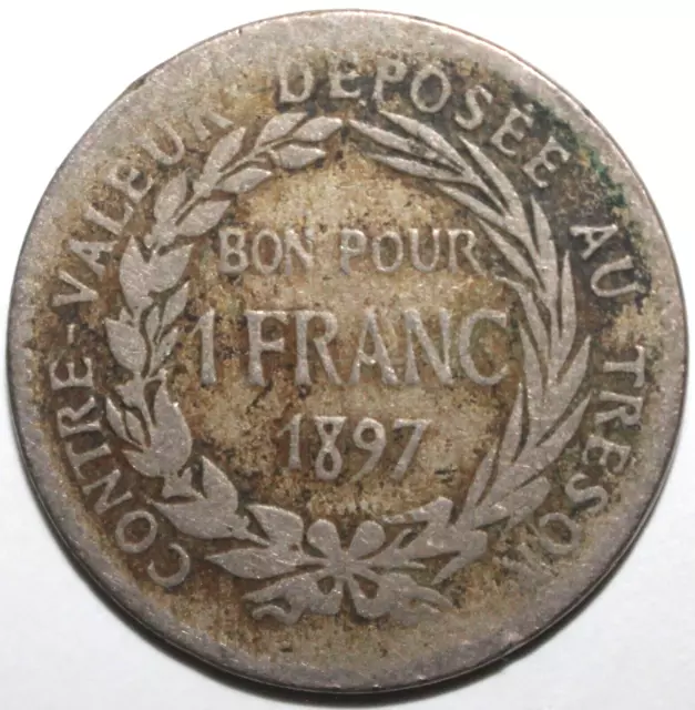 French Martinique 1 Franc Coin 1897 KM# 41 Caribbean France One