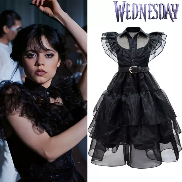WEDNESDAY ADDAMS COSTUME Dress for Kids Girls, Addams Family 140(7 ...