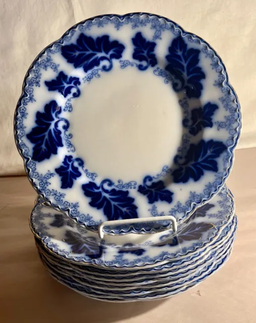 9 Johnson Brothers Flow Blue Normandy 10" Dinner Plates