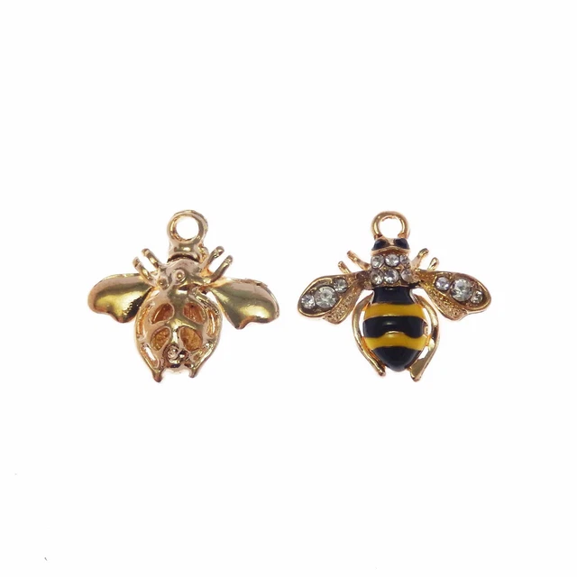 8Stück Gold Metall Emaille Niedlich Biene Geformt Schmuck Anhänger Charm Zubehör
