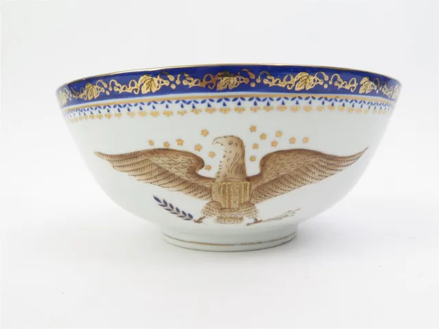 Antique Chinese Export Armorial Eagle Hand Painted Gold Gilt Porcelain Bowl 10"