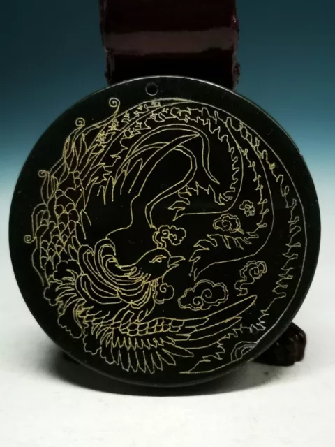 EXCELLENT Rare Old Hardjade Laser Taoist Spell Phoenix STATUE / PENDANT Y25