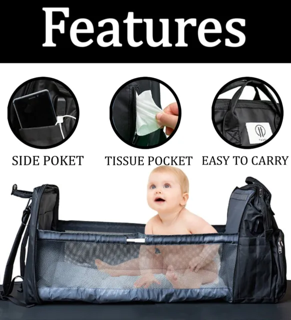 Leather Baby Diaper Backpack, Changing Station Multifunctional Waterproof Portab