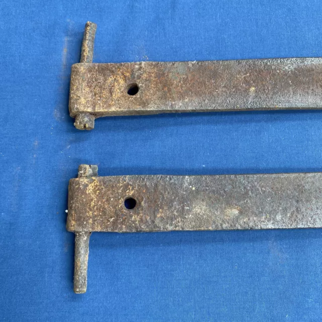 Pair Antique Hand Forged Iron Barn Door Strap Hinges 20 5/8" & 20 1/8" 8