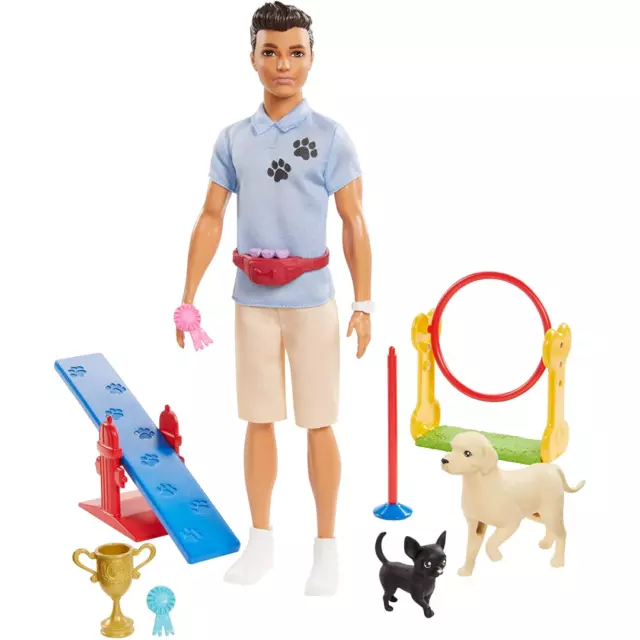 Barbie Ken Dog Trainer Playset with Doll 2 Dog Figures and Accessories Mattel