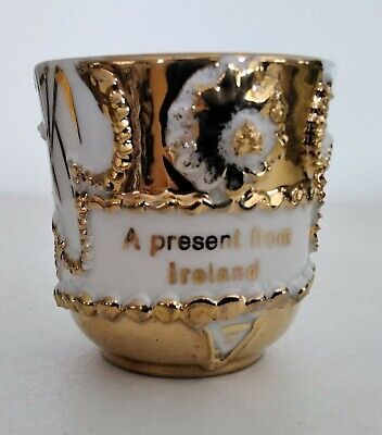 Antique German gold gilt demi Cup embossed A present from Ireland Saint Patrick