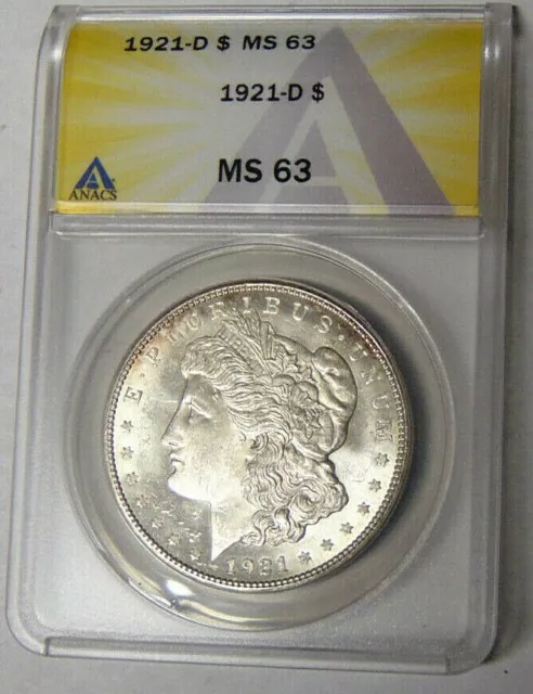 ANACS MS63 1921-D Morgan Silver Dollar Only Year Denver Minted Morgans #6167236