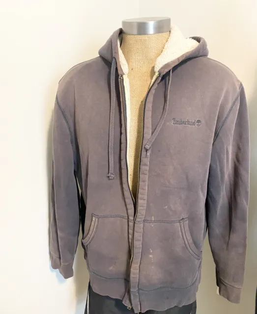 🟤  Timberland Full Zip Hoodie Sweatshirt Jacket Sherpa Lined Brown Size 2XL