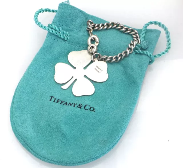 Vintage Tiffany & Co Shamrock 925 Sterling Silver Four-Leaf Clover Keychain