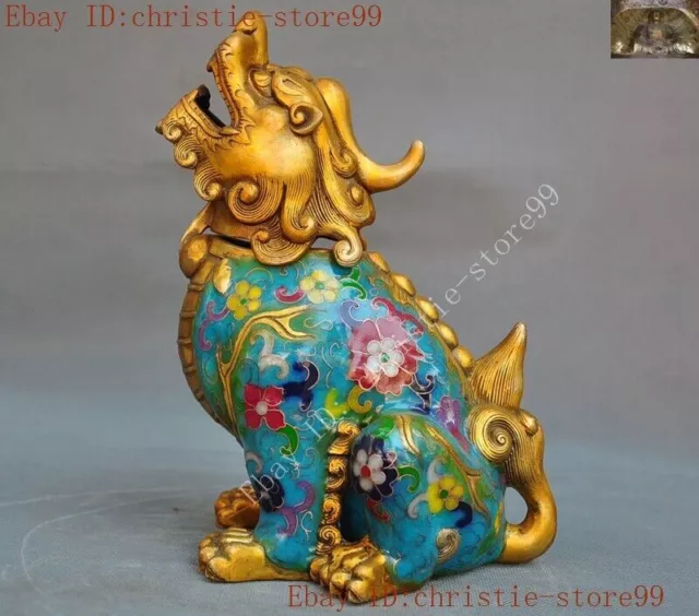 Chinese Bronze Cloisonne Gilt animal beast Foo dog statue Incense burner Censer