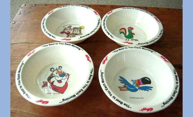 LOT 1995 4 KELLOGG CEREAL BOWLS tony frosted flakes snap crackle pop rice crisp