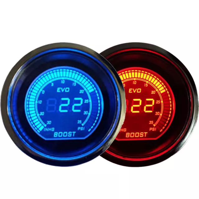 2" 52mm Blue Red Turbo Boost Vacuum Car Digital LED Gauge Meter Tint Len Psi