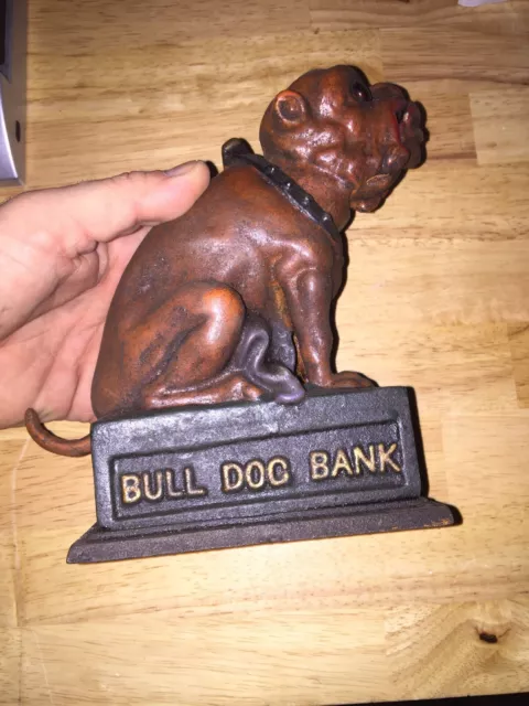 Bulldog Mechanical Piggy Bank Cast Iron K9 Collector 4 1/2+ LBS Patina Banker