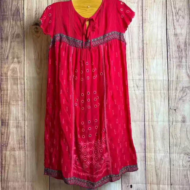 Johnny Was Red Embroidered Eyelet Keyhole Dress Size S