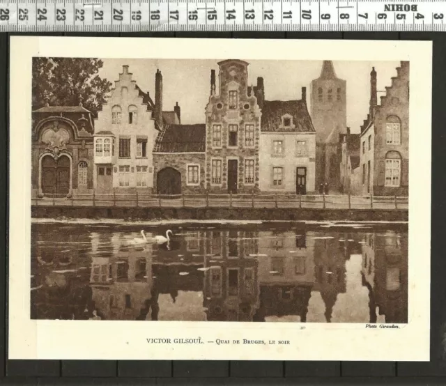 G182 / GRAVURE  DEBUT XXeme /  VICTOR GILSOUL - QUAI DE BRUGES LE SOIR