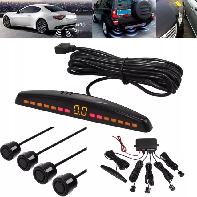 Car Parking Rear Reverse 4 Sensors Buzzer Radar LED Display Audio Alarm Black