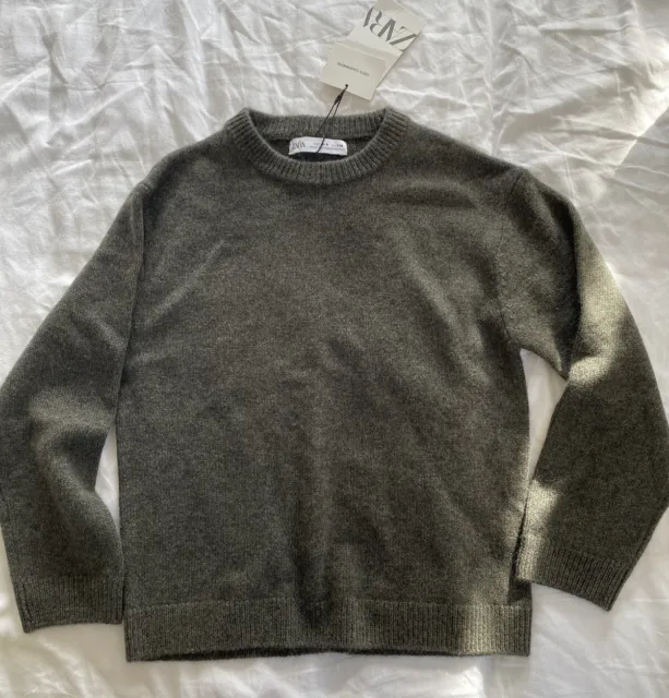 New Zara Kids 100% Cashmere Olive Green Sweater 8-9 Years.