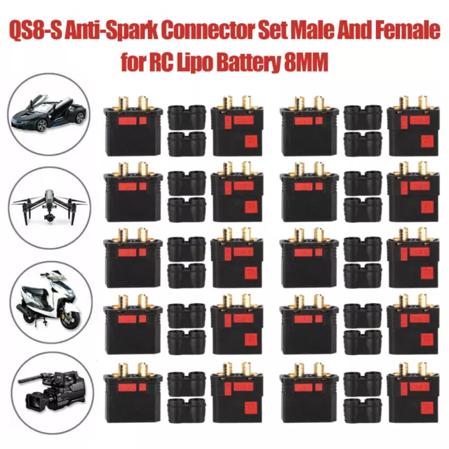 10 pares de enchufes macho y hembra conector antichispa QS8-S para batería lipo modelo de radiocontrol