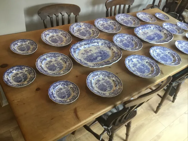 A Beautiful Set Of Twenty Antique,Blue & White Royal Cottage Plates Circa 1870. 2