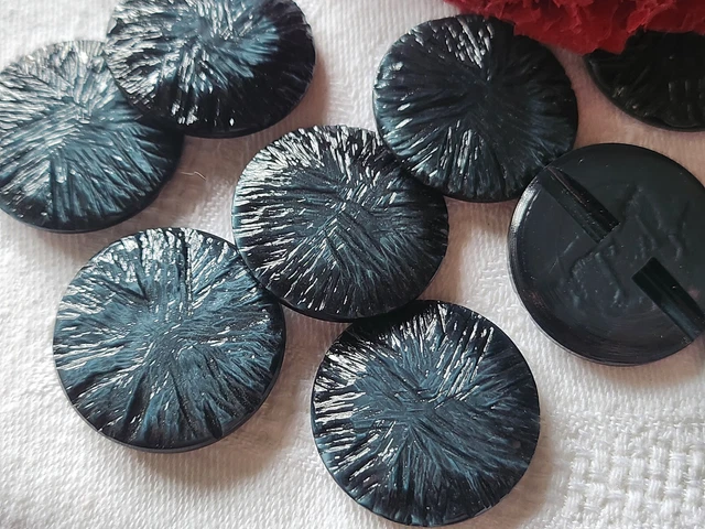 Lot De 6 Gros Boutons Vintage Bleu Camaïeu - 2,7 Cm, Pied Lisse, Occasion
