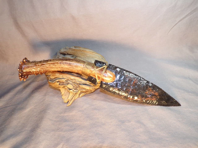 Red and Black Obsidian Side Notch Knife Flint Knapping Black Powder Lithic Art