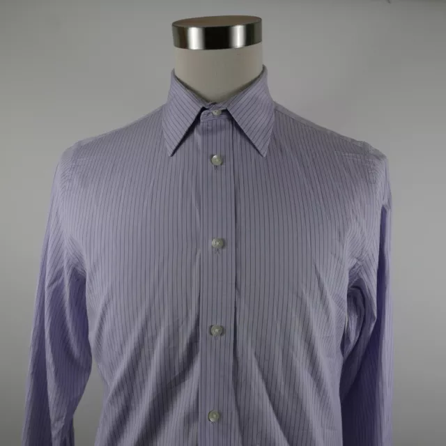 Express Mens Modern Fit LS Button Up Pale Blue Pin Striped Dress Shirt M 15-15.5