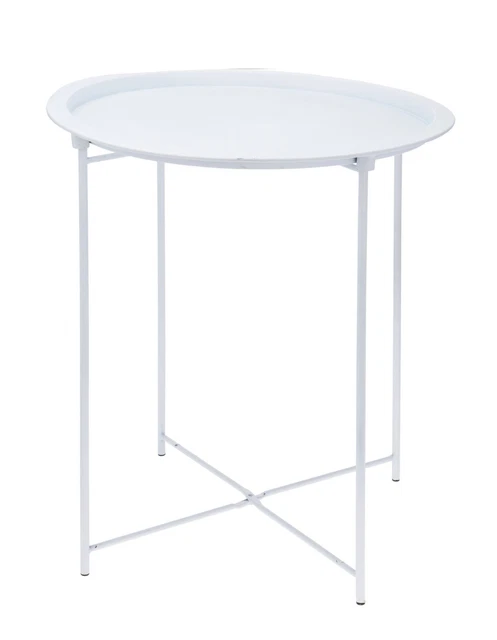 Mesa auxiliar de metal blanco - 51 cm - sofá sofá sofá decoración bandeja flores plegable