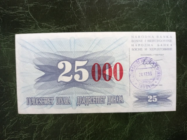 BOSNIA AND HERZEGOVINA   25000 Dinara  Banknote 1993, Travnik - War money