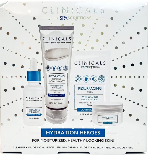 Juego de 4 piezas de cuidado de la piel SpaScriptions Clinicals Hydration Heroes con ácido hialurónico