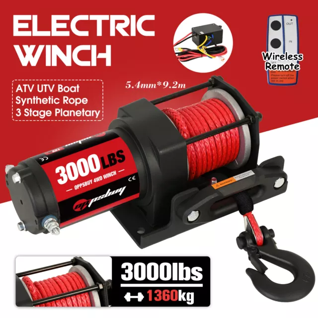 Oppsbuy Winch Electric 3000LBS Synthetic Rope 12V Wireless Remote Boat 4WD ATV