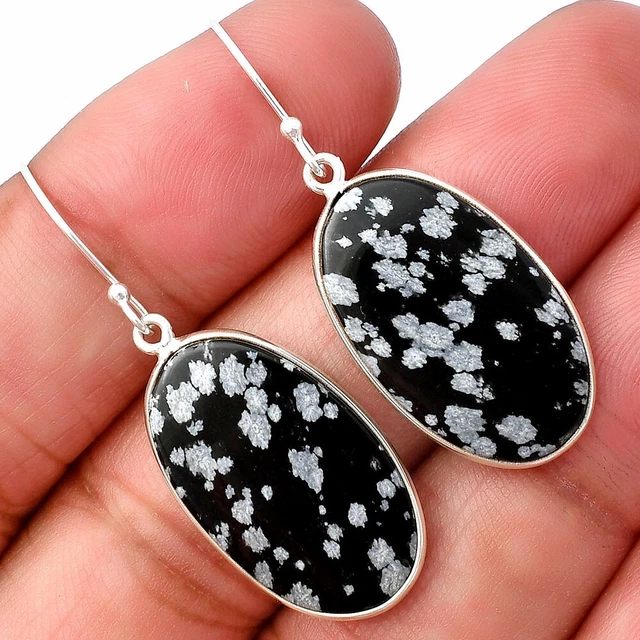 Natural Snow Flake Obsidian 925 Sterling Silver Earrings Jewelry E-1001