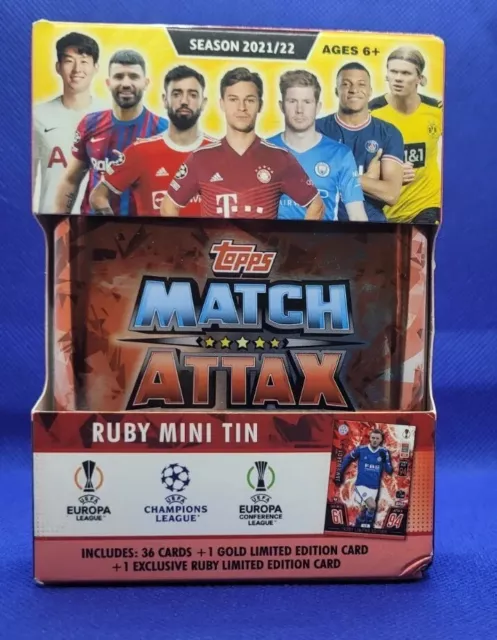 2021-22 Topps Match Attax Champions League Ruby Mini Tin 36 Cards + 2 LE