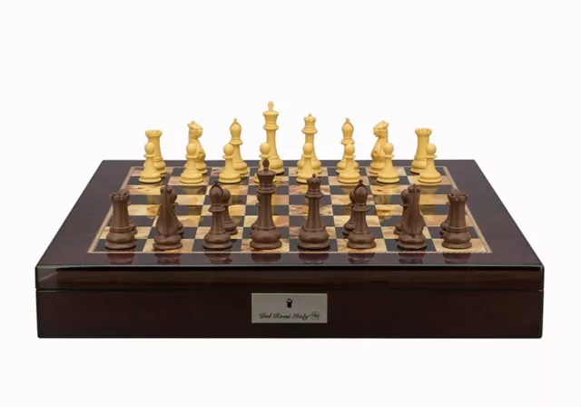 Dal Rossi Chess Set Queens Gambit Style Pieces w 50cm Mahogany Board/Storage