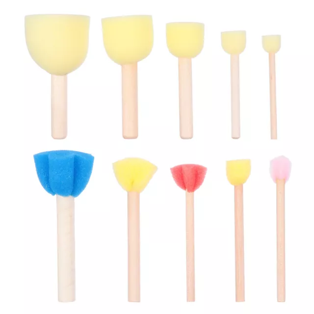 10pcs Foam Paint Brushes for Kids - Wood Handle Drawing Tools