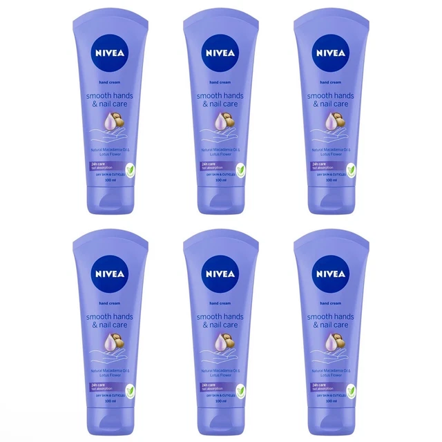 6 x Nivea crema de manos suave para manos y cuidado de uñas 100 ml - con aceite de macadamia
