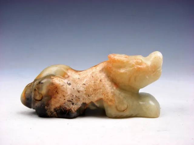 Old Nephrite Jade Stone Carved Sculpture Crouching Foo Dog Looking Up #10092103