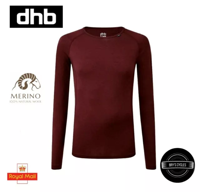 DHB Merino Wool Long Sleeve Base Layer (Large) - Mens Dark Red - Like Icebreaker