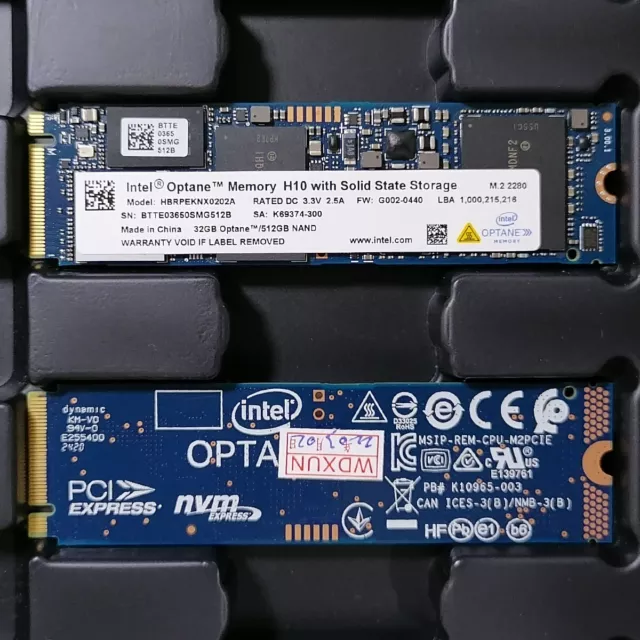 Intel Optane Menmory H10 HBRPEKNX0202A 0YDH3V 32GB + 512GB M.2 PCIe NVME SSD